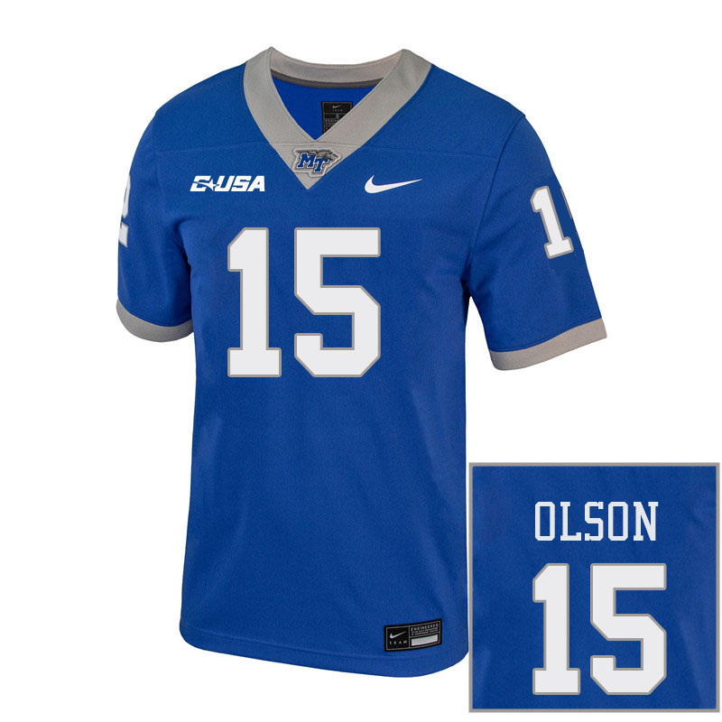 Men-Youth #15 Justin Olson Middle Tennessee State Blue Raiders 2023 College Football Jerseys Stitche
